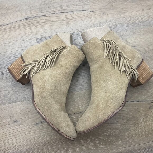 Banana Republic Hello Sole Mate Suede Leather Zip Fringe Ankle Booties 8.5M - Picture 4 of 7